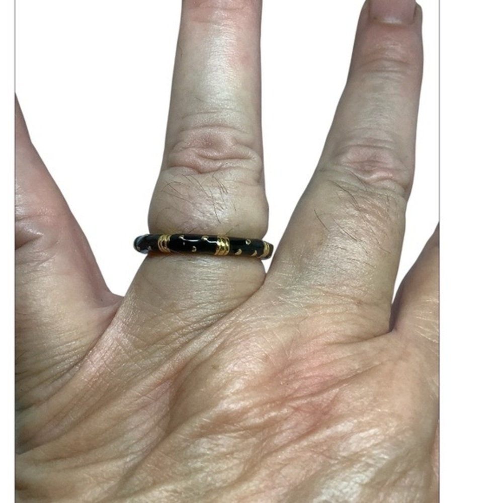 Gold tone Black enamel unisex ring